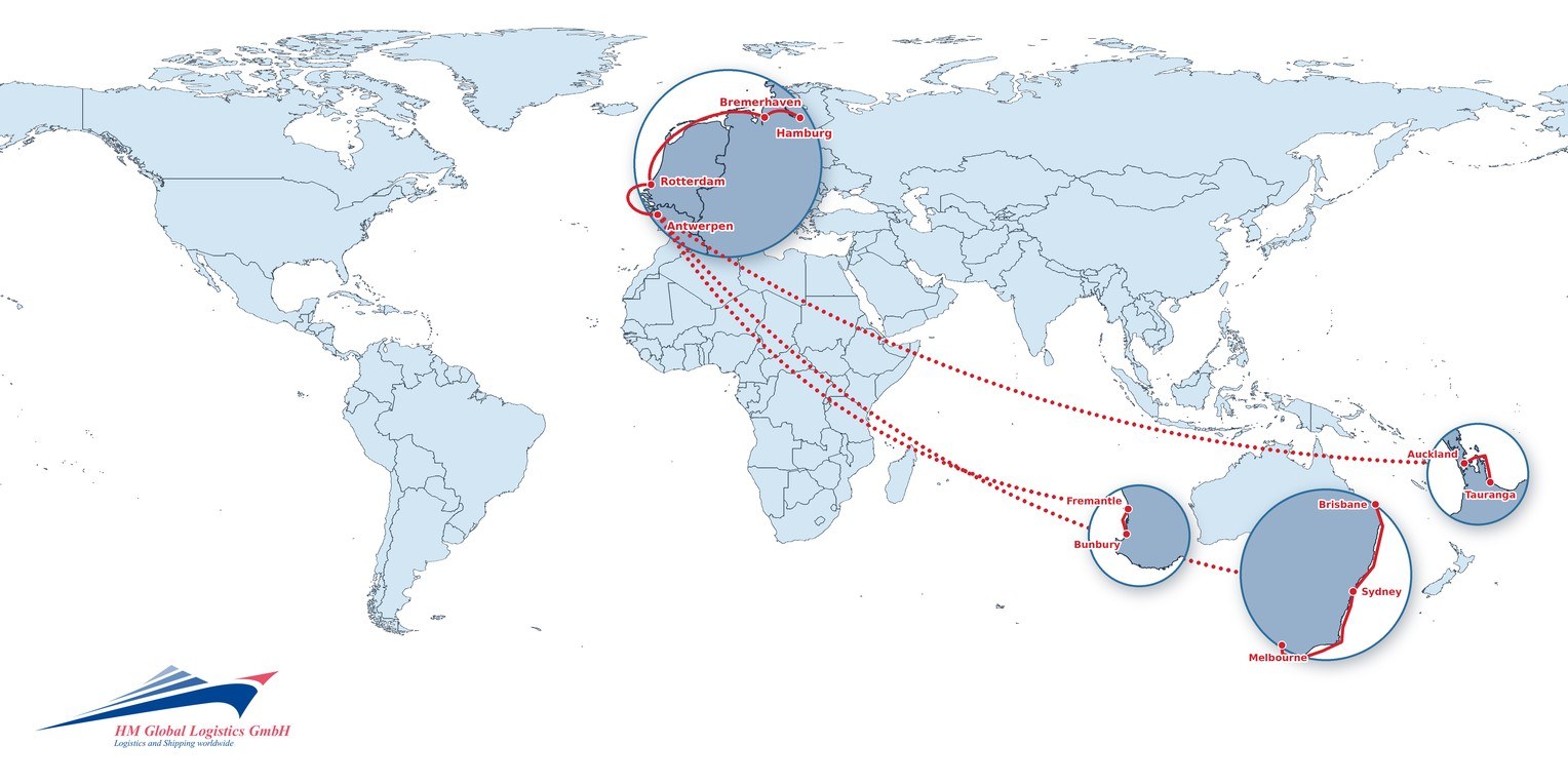 Karte Seeweg Europa - Australien/Ozeanien