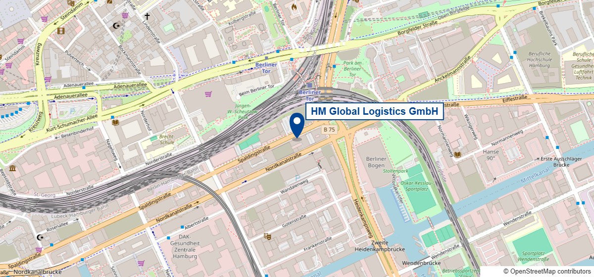 Plan d’accès : HM Global Logistics GmbH, Spaldingstraße 210, Hambourg-Hammerbrook