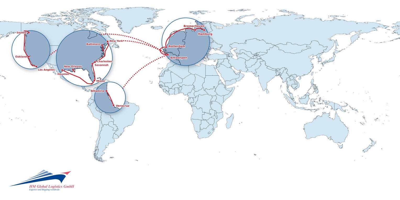 Karte Seeweg Europa - Nord-/Mittelamerika