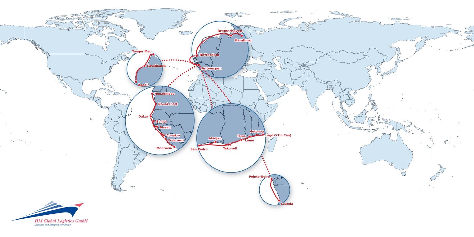 Carte route maritime Europe - Afrique de l'Ouest
